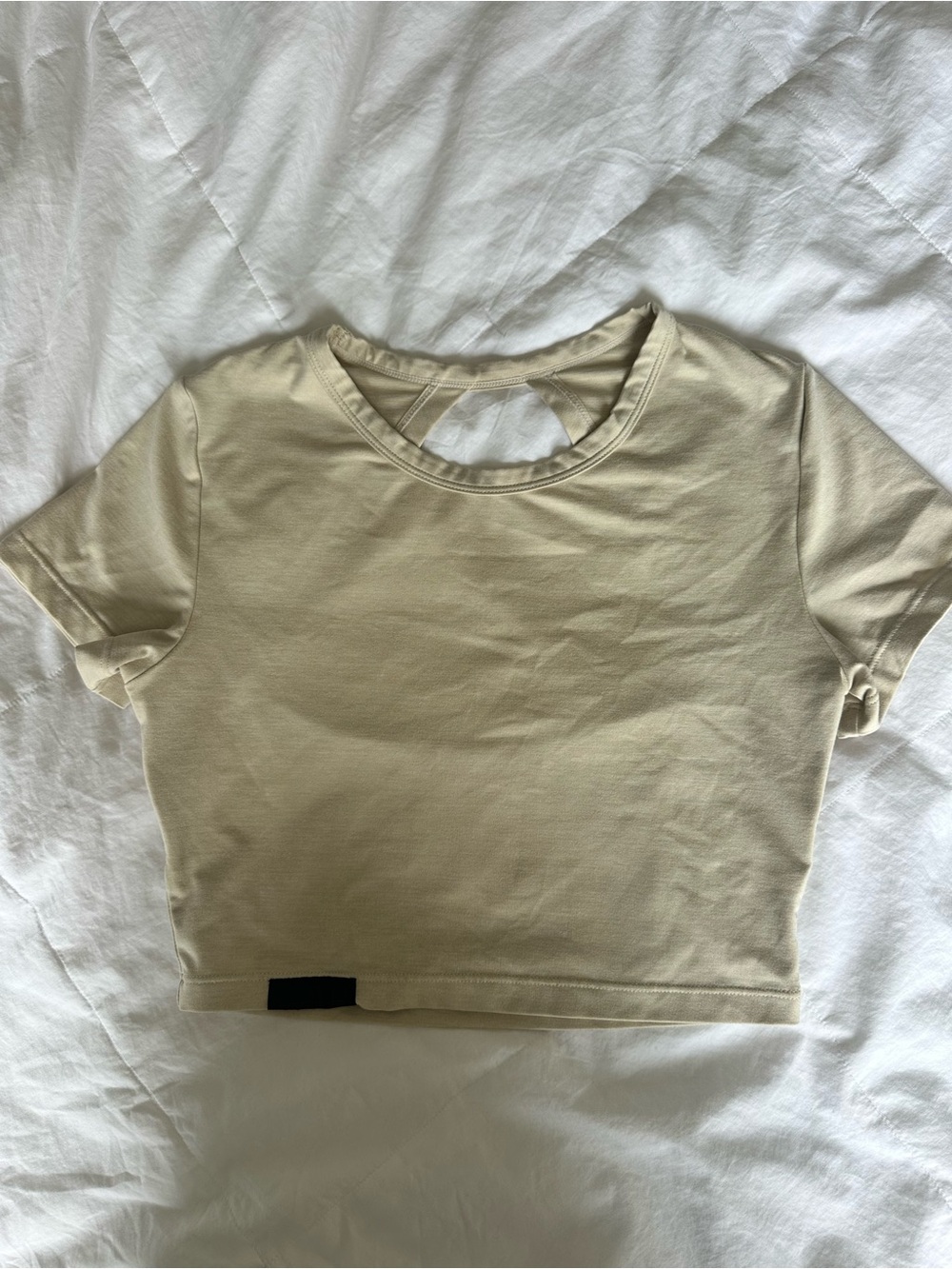Alphalete Short Sleeve Crop Tee in Beige - Picture 1 of 3